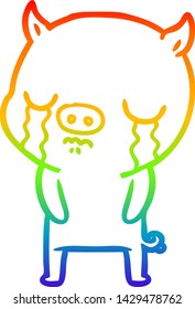 rainbow gradient line drawing of a cartoon pig crying