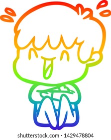 rainbow gradient line drawing of a cartoon laughing boy