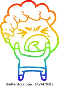 dibujo de una línea de gradiente de arco iris de un hombre furioso de caricatura