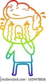 dibujo de una línea de gradiente de arco iris de un hombre llorando una caricatura