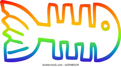 rainbow gradient line drawing of a cartoon fish bones