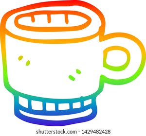 rainbow gradient line drawing of a cartoon coffee mug