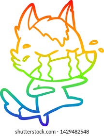 rainbow gradient line drawing of a cartoon crying wolf