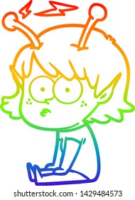 dibujo de una chica alienígena con gradiente de arco iris
