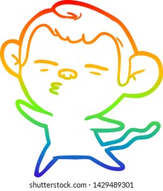 dibujo de una línea de gradiente arco iris de un mono sospechoso de la caricatura
