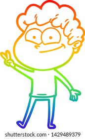 dibujo de una línea de gradiente de arco iris de un hombre feliz con dibujos animados