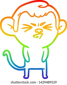 dibujo de una línea de gradiente de arco iris de un mono molesto de caricatura