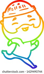 dibujo de una línea de gradiente de arco iris de un hombre barbudo feliz