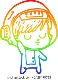 dibujo de una mujer astronauta de dibujos animados con gradiente de color arcoiris