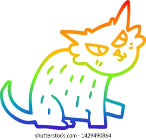 rainbow gradient line drawing of a cartoon ginger cat