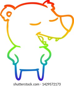 dibujo de una línea de gradiente de arco iris de un oso de dibujos animados