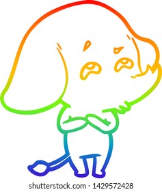 dibujo de una línea de gradiente de arco iris de un elefante de dibujos animados recordando