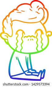 rainbow gradient line drawing of a cartoon man crying