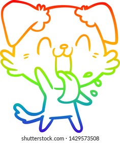 dibujo de una línea de gradiente arco iris de un perro jadeante de dibujos animados ondeando