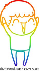 dibujo de una línea de gradiente de arco iris de un hombre feliz con dibujos animados
