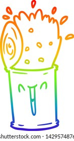 rainbow gradient line drawing of a cartoon happy exploding soup can