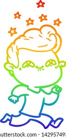 rainbow gradient line drawing of a cartoon excited man