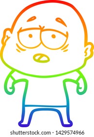 rainbow gradient line drawing of a cartoon tired bald man