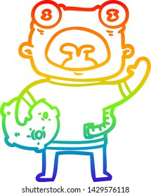 dibujo de una línea de gradiente de arco iris de una caricatura extraño alien comunicándose