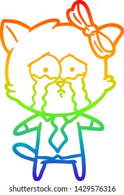 rainbow gradient line drawing of a cartoon cat