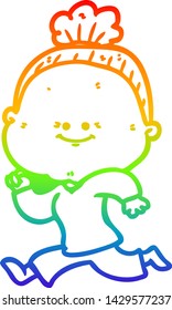 rainbow gradient line drawing of a cartoon happy old woman