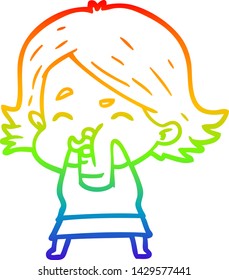 rainbow gradient line drawing of a cartoon girl pulling face