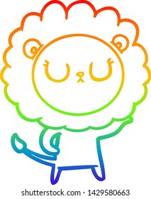 rainbow gradient line drawing of a cartoon lion