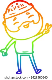 dibujo de una línea de gradiente de arco iris de un hombre barbudo feliz