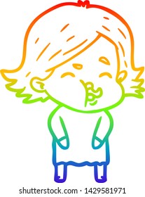 rainbow gradient line drawing of a cartoon girl pulling face