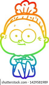 rainbow gradient line drawing of a cartoon happy old woman