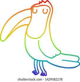 rainbow gradient line drawing of a cartoon toucan