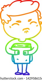 rainbow gradient line drawing of a cartoon annoyed man with book
