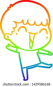 dibujo de una línea de gradiente de arco iris de un hombre feliz con dibujos animados