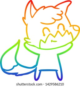 dibujo de una línea de degradado de arco iris de un zorro amigable de dibujos animados