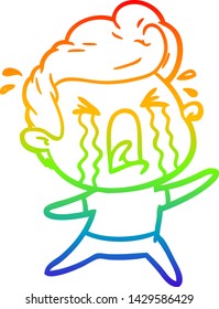 dibujo de una línea de gradiente de arco iris de un hombre llorando una caricatura