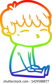 rainbow gradient line drawing of a cartoon frustrated man