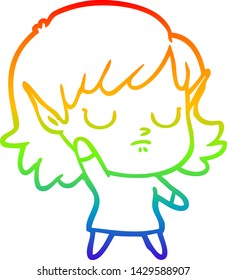rainbow gradient line drawing of a cartoon elf girl