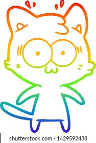 rainbow gradient line drawing of a cartoon surprised cat