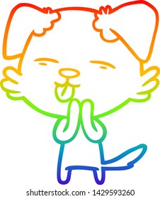Regenbogengradientenzeichnung eines Cartoon-Hundes, der die Zunge herausklebt