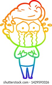 rainbow gradient line drawing of a cartoon crying man