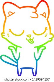 rainbow gradient line drawing of a cartoon cat shrugging shoulders