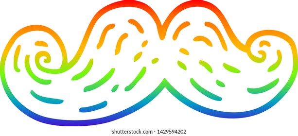 rainbow gradient line drawing of a cartoon curly mustache