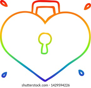 dibujo de una línea de gradiente de arco iris de una caricatura amor corazón con bloqueo