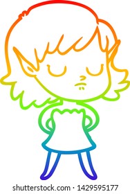 rainbow gradient line drawing of a cartoon elf girl