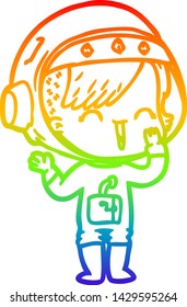 rainbow gradient line drawing of a cartoon laughing astronaut girl 