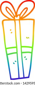 rainbow gradient line drawing of a cartoon christmas present
