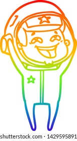 dibujo de una línea de gradiente de arcoiris de un astronauta caricaturista