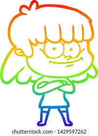 rainbow gradient line drawing of a cartoon smiling woman