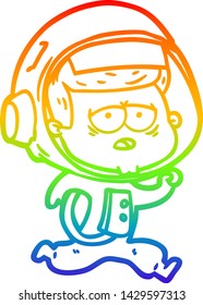 rainbow gradient line drawing of a cartoon tired astronaut