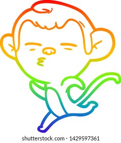 rainbow gradient line drawing of a cartoon suspicious monkey
